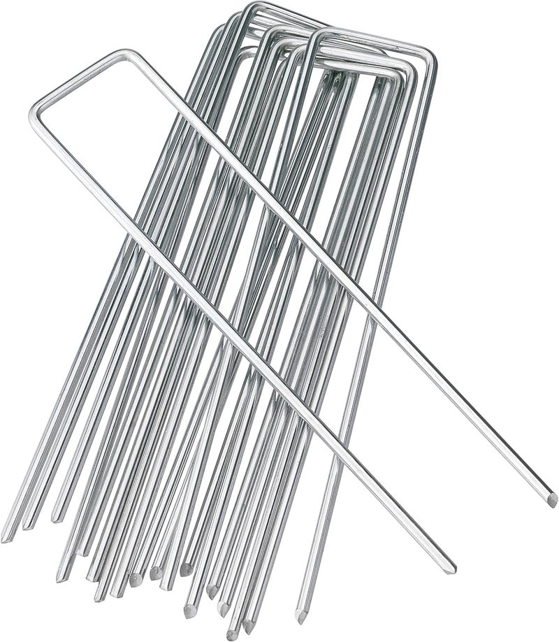 Sweecomb 6 Inches Heavy Duty Galvanized Steel Garden Stakes Staples Securing Pegs for Securing Weed Fabric Landscape Fabric Netting Ground Sheets and Fleece, Christmas Decoration, Accessories (10, Silver) - Image 1